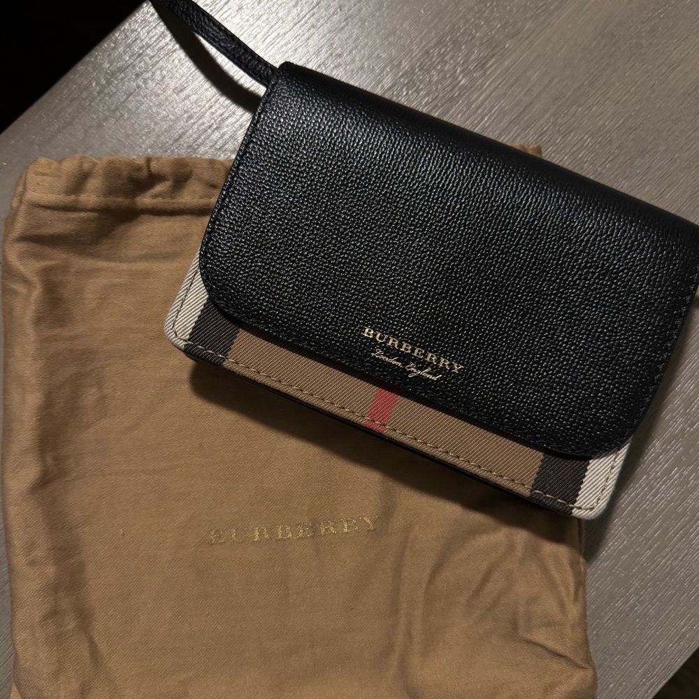 Burberry Black Leather Wallet with Gold Accents